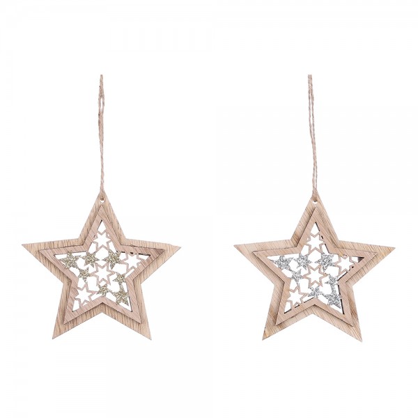 Decoración de madera para arbol de navidad modelo estrella colores surtidos 9x9cm